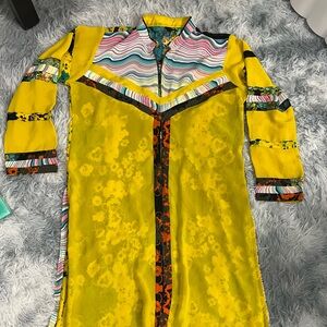 Vibrant Yellow Long Sleeve 2 layered Georgette Dress or Kurti